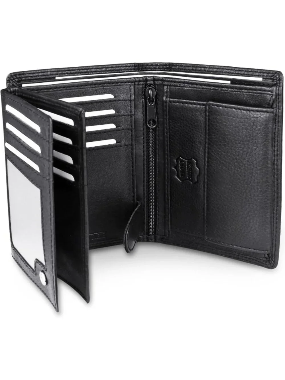 Men's Trifold Nappa Leather Wallet - RFID Protection, 15 Card Slots, Black